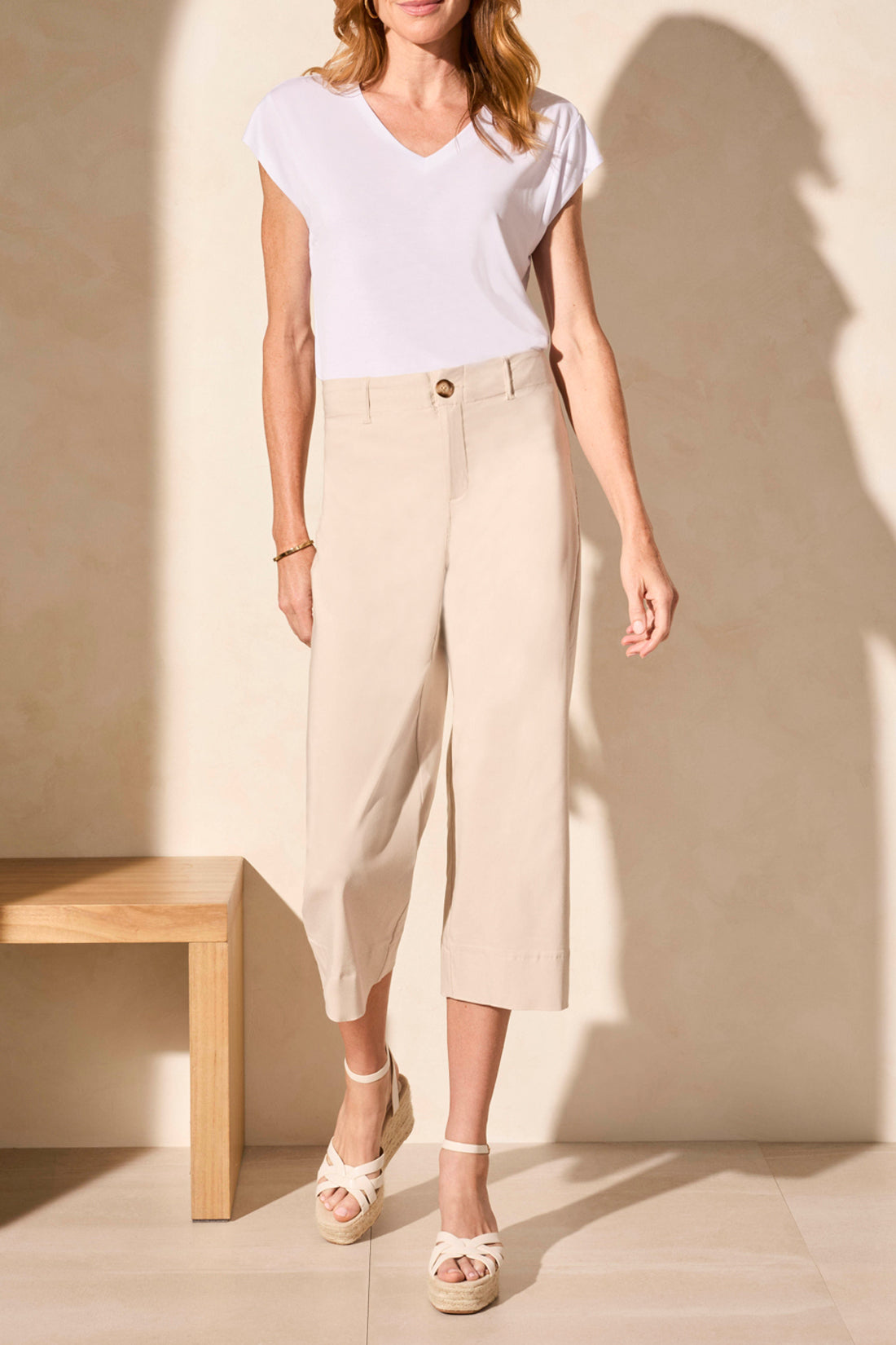Tribal Spring/Summer 2025-1774O-3875-High Rise Twill Capri Pant-French Oak - The Coach Pyramids