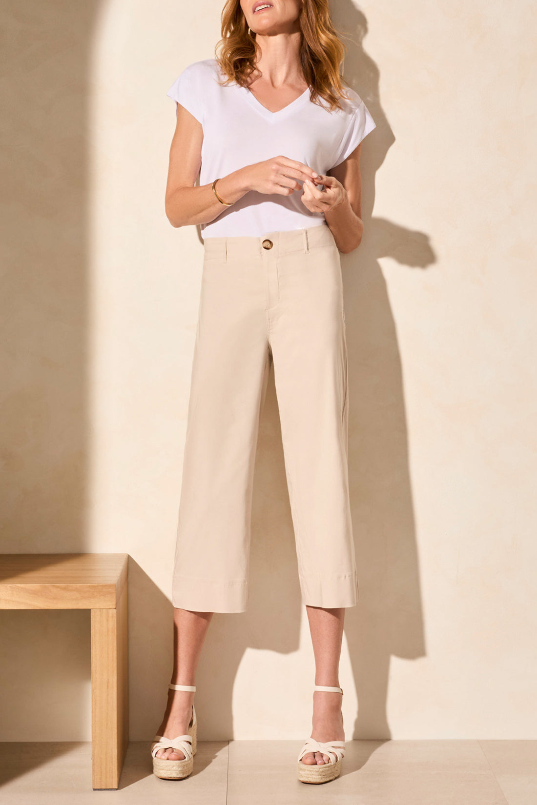 Tribal Spring/Summer 2025-1774O-3875-High Rise Twill Capri Pant-French Oak - The Coach Pyramids