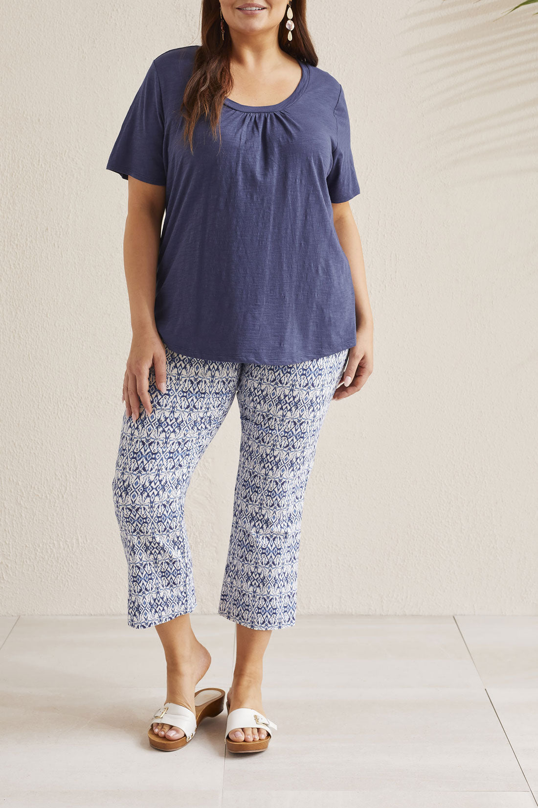 Tribal  Spring/Summer 2024-1789V-3474-U Neck Top-Jet Blue - The Coach Pyramids