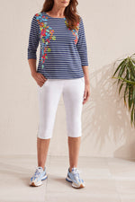 Tribal  Spring/Summer 2024-1793O-3921-Striped Boat Neck Top-Jet Blue - The Coach Pyramids