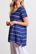 Tribal  Spring/Summer 2024-1799O-3943-Striped Flare Top-Jet Blue - The Coach Pyramids