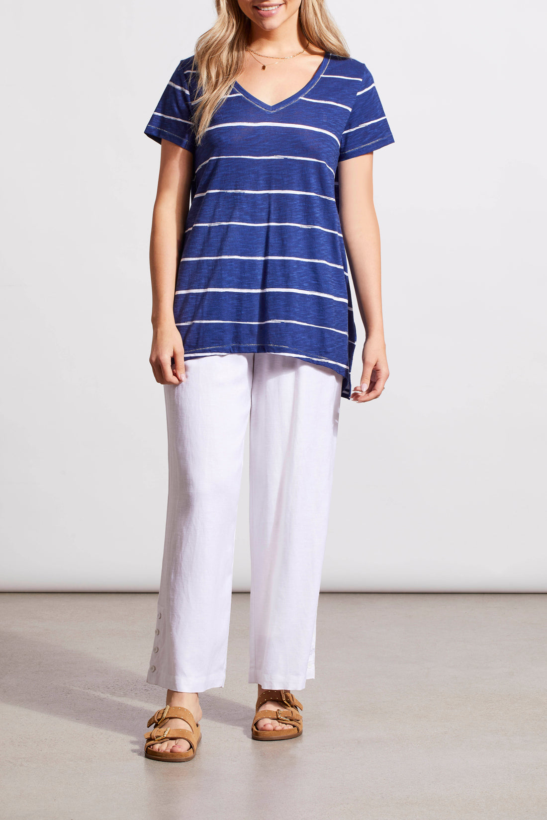 Tribal  Spring/Summer 2024-1799O-3943-Striped Flare Top-Jet Blue - The Coach Pyramids