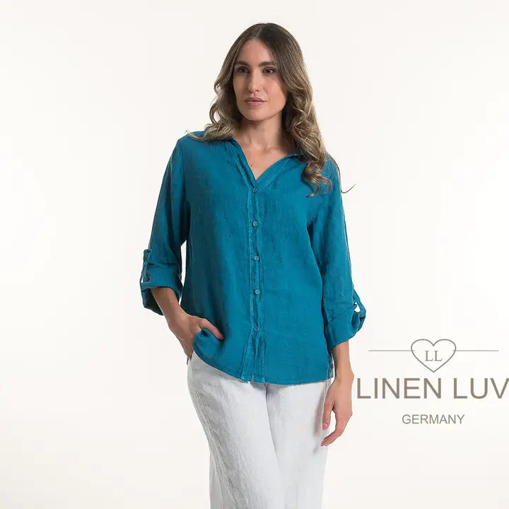 Linen Luv-TP1728-84-French Linen Shirt-Petrolio - The Coach Pyramids