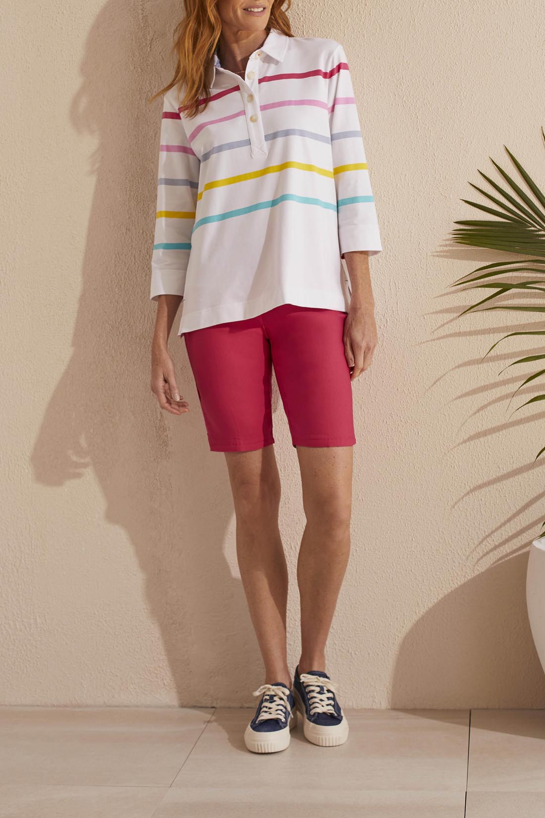 Tribal  Spring/Summer 2024-1805O-3758-Striped Polo-Raspberry - The Coach Pyramids