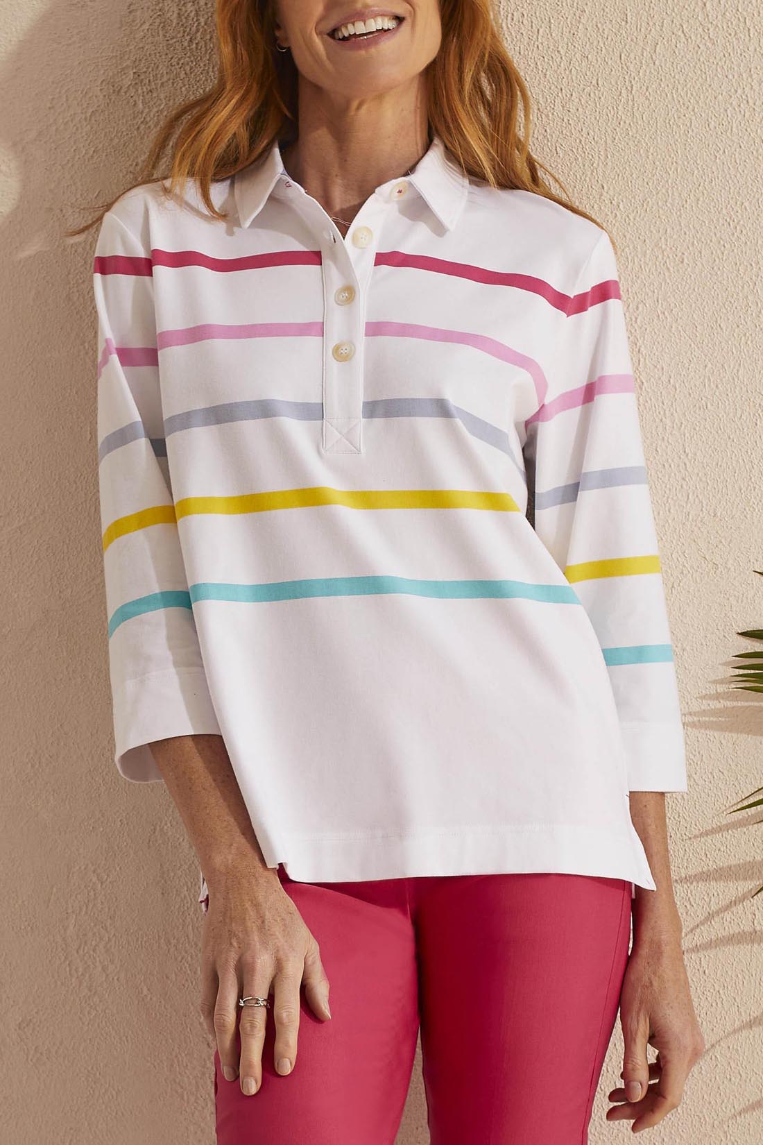 Tribal  Spring/Summer 2024-1805O-3758-Striped Polo-Raspberry - The Coach Pyramids