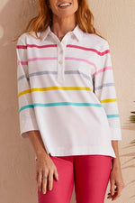 Tribal  Spring/Summer 2024-1805O-3758-Striped Polo-Raspberry - The Coach Pyramids