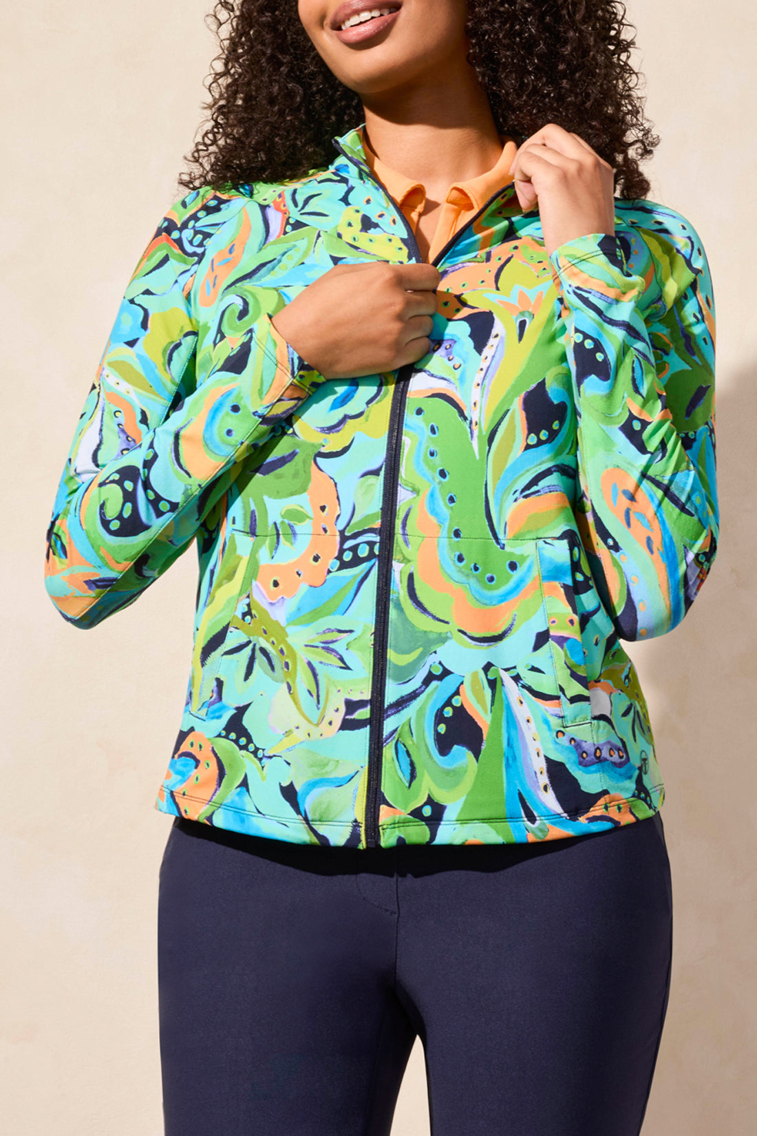Tribal Spring/Summer 2025-1817O-3024-Printed Mock Neck Cardigan-Ruby - The Coach Pyramids