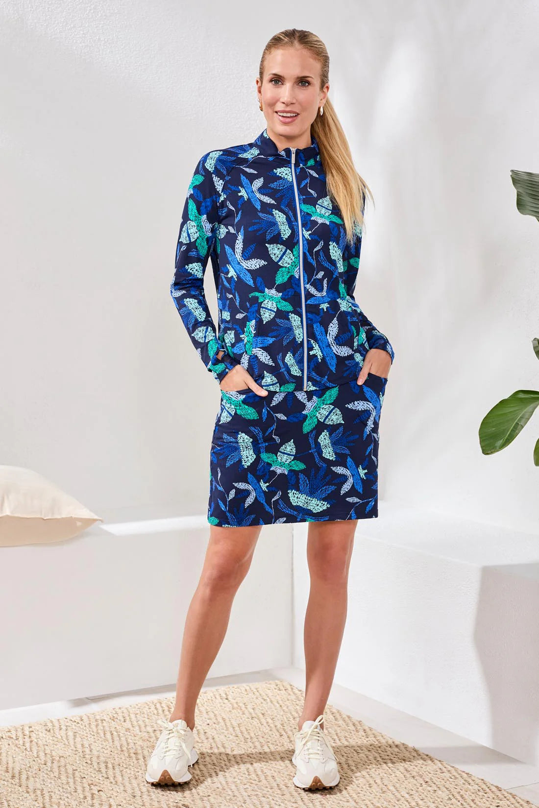 Tribal Printed Mock Neck Cardigan-1817O-2773-Blue Surf - The Coach Pyramids