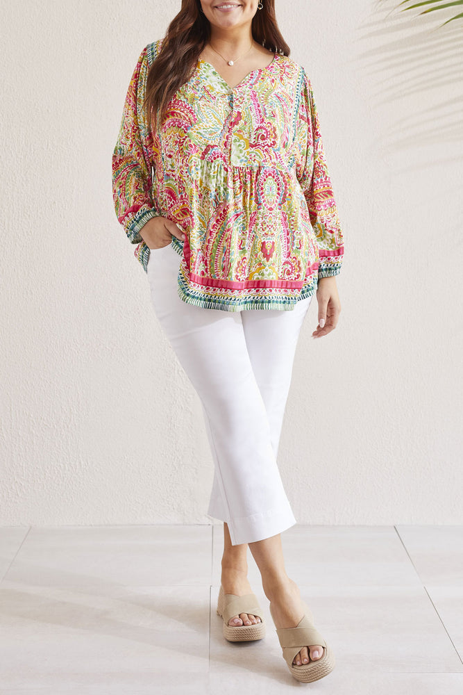 Tribal  Spring/Summer 2024-1822O/1434-3/4 Sleeve Blouse -Raspberry - The Coach Pyramids