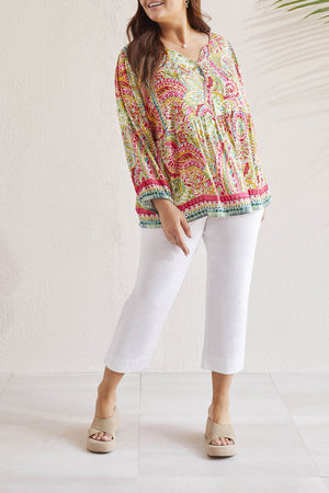 Tribal  Spring/Summer 2024-1822O/1434-3/4 Sleeve Blouse -Raspberry - The Coach Pyramids