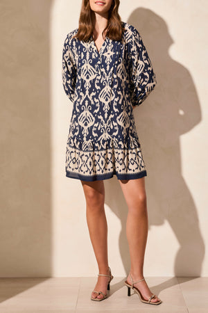 Tribal Spring/Summer 2025-1833O-3950-Printed 3/4 Sleeve Dress W/Bottom Frill-Jet Blue