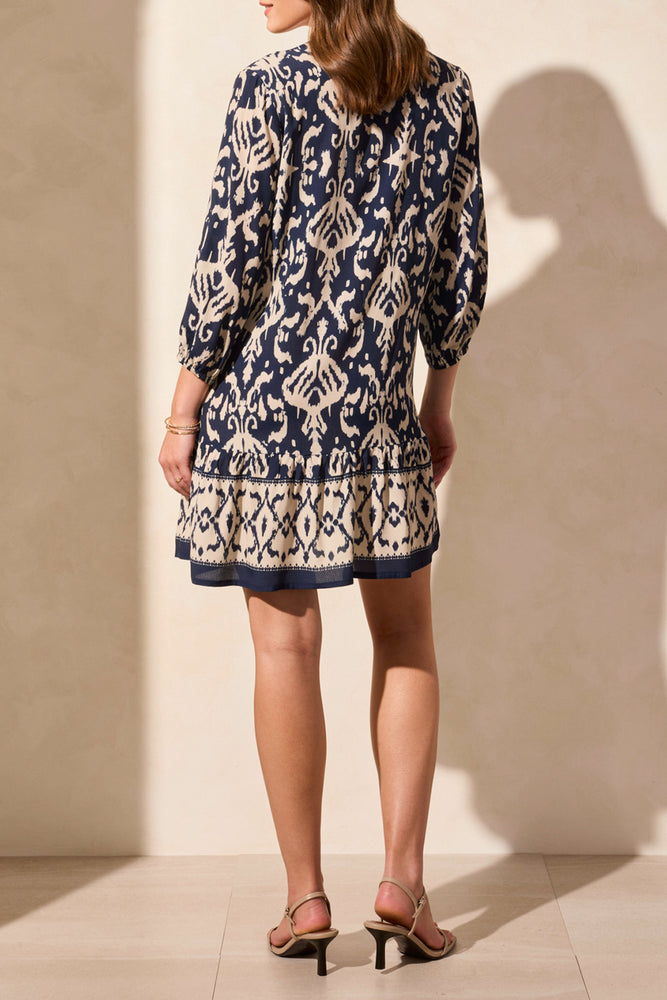 Tribal Spring/Summer 2025-1833O-3950-Printed 3/4 Sleeve Dress W/Bottom Frill-Jet Blue