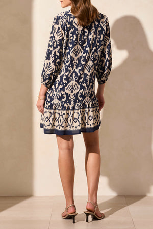 Tribal Spring/Summer 2025-1833O-3950-Printed 3/4 Sleeve Dress W/Bottom Frill-Jet Blue