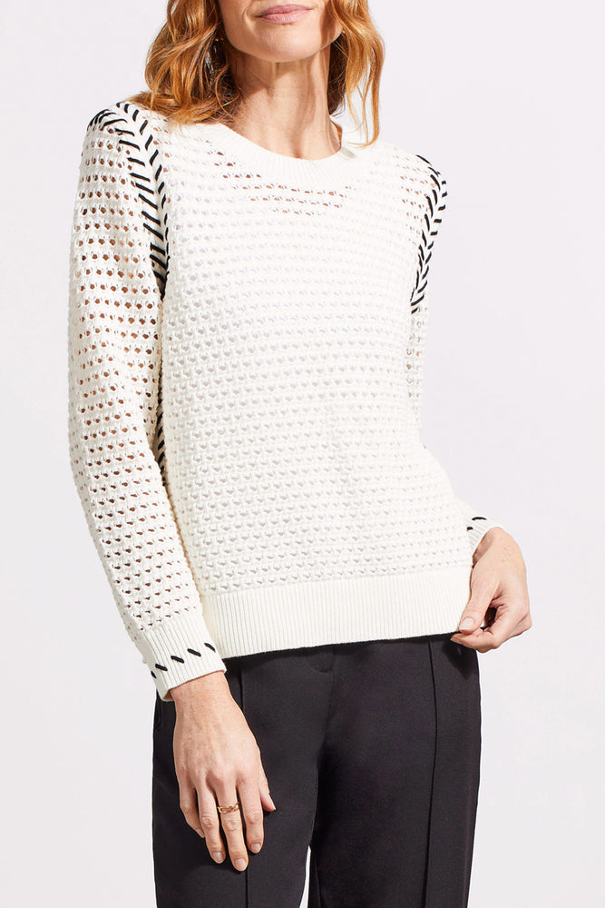 Tribal Fall 2024-1846O/0026-Crew Neck Open Sweater-Cream