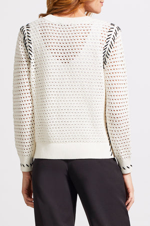 Tribal Fall 2024-1846O/0026-Crew Neck Open Sweater-Cream