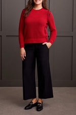 Tribal Fall 2024-1846O/1034-Crew Neck Open Sweater-Scarlet