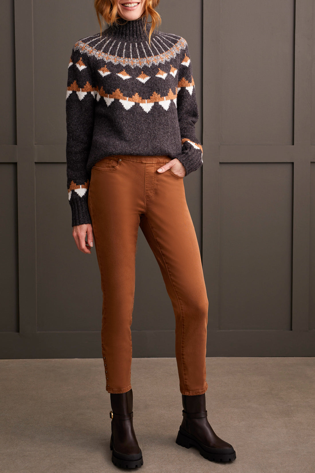 Tribal Fall 2024-1860O/0933-Pull On Ankle Pant W/Hem Vent Detail-Walnut - The Coach Pyramids