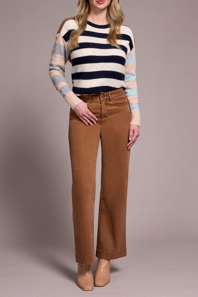 Tribal Fall 2025-1861O-2020W-Stretch Fly Front Wide Leg Pants-Walnut - The Coach Pyramids
