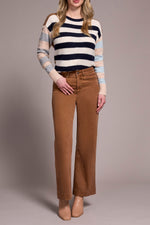 Tribal Fall 2025-1861O-2020W-Stretch Fly Front Wide Leg Pants-Walnut - The Coach Pyramids