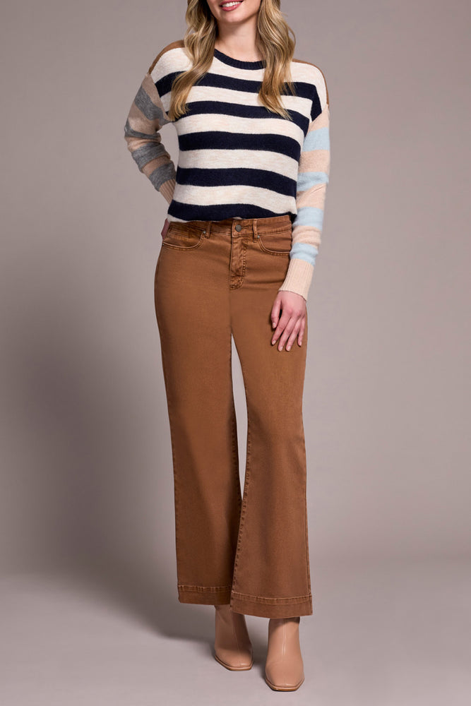 Tribal Fall 2025-1861O-2020W-Stretch Fly Front Wide Leg Pants-Walnut - The Coach Pyramids