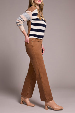 Tribal Fall 2025-1861O-2020W-Stretch Fly Front Wide Leg Pants-Walnut - The Coach Pyramids