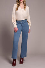 Tribal Fall 2025-1861O-2020W-Stretch Fly Front Wide Leg Pants-Slate Blue - The Coach Pyramids