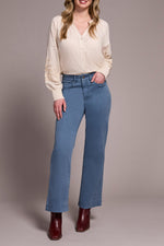 Tribal Fall 2025-1861O-2020W-Stretch Fly Front Wide Leg Pants-Slate Blue - The Coach Pyramids