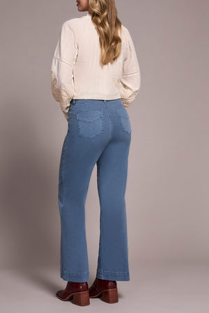 Tribal Fall 2025-1861O-2020W-Stretch Fly Front Wide Leg Pants-Slate Blue - The Coach Pyramids