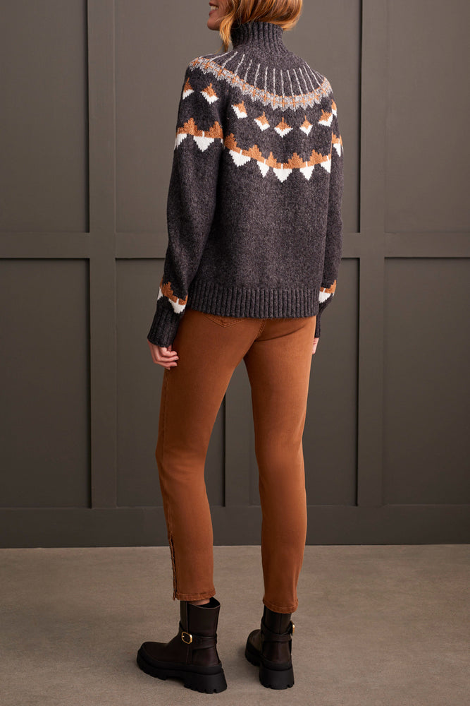 Tribal Fall 2024- 1880O/0933-Mock Neck Intarsia Sweater-Walnut