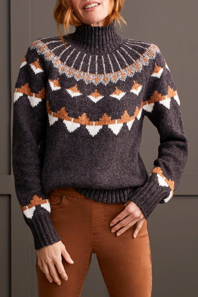 Tribal Fall 2024- 1880O/0933-Mock Neck Intarsia Sweater-Walnut