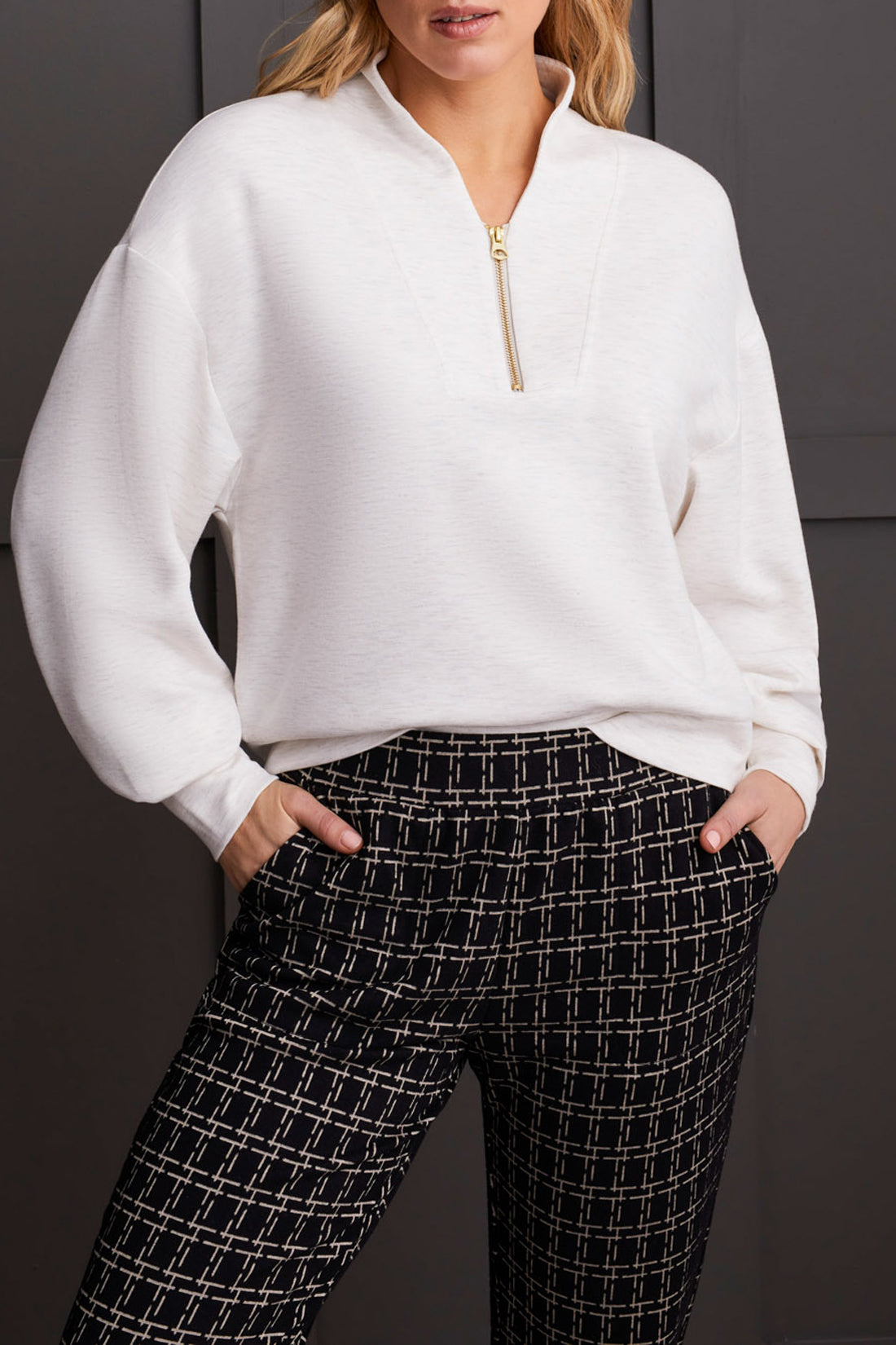 Tribal Fall 2024-1893O/3131-Dolman Top W/Zipper-Frost Grey - The Coach Pyramids