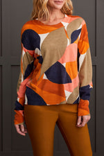 Tribal Fall 2024- 1894O/3113-Crew Neck Printed Sweater-Desert Sun