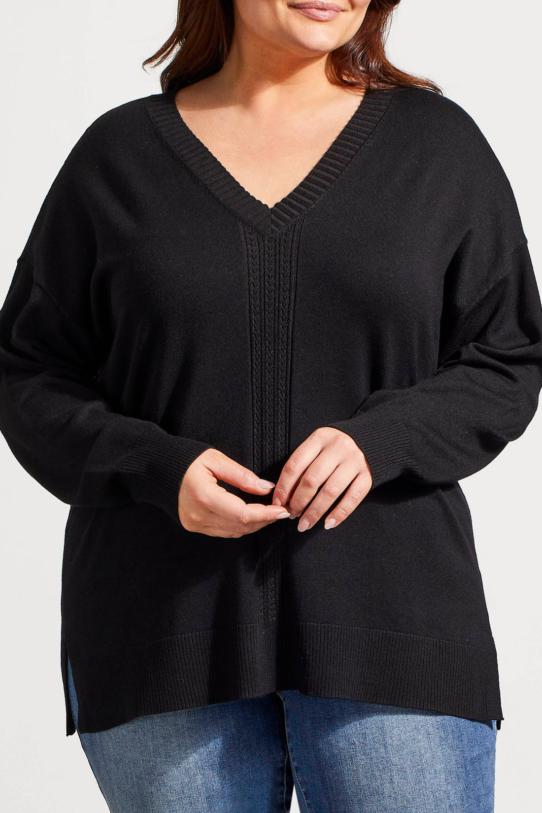 Tribal Fall 2024-1924V/0002-V Neck Sweater W/Cables-Black - The Coach Pyramids