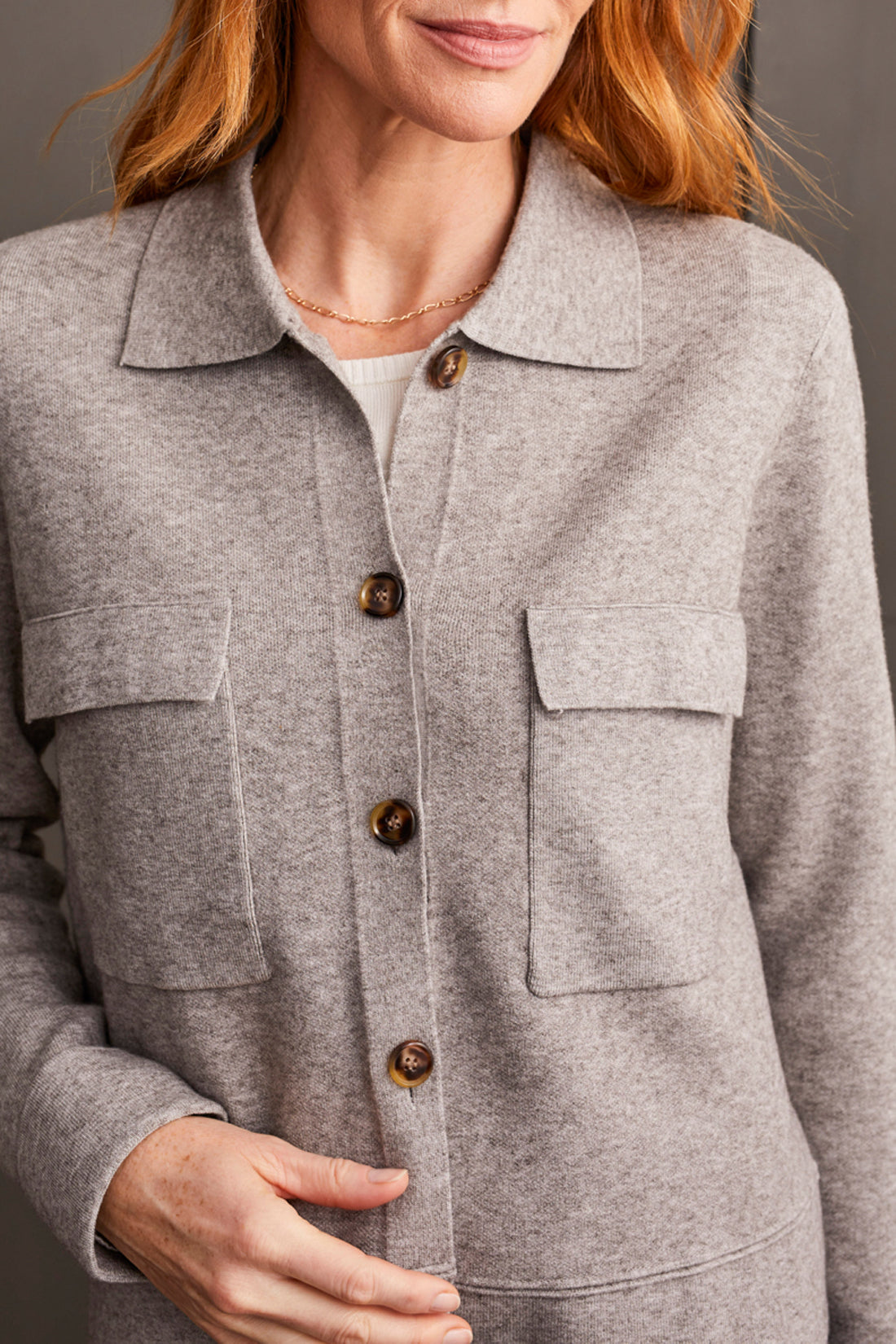 Tribal Fall 2024-1930O/0266-Sweater Cardigan W/Collar And Pockets-Grey Mix - The Coach Pyramids