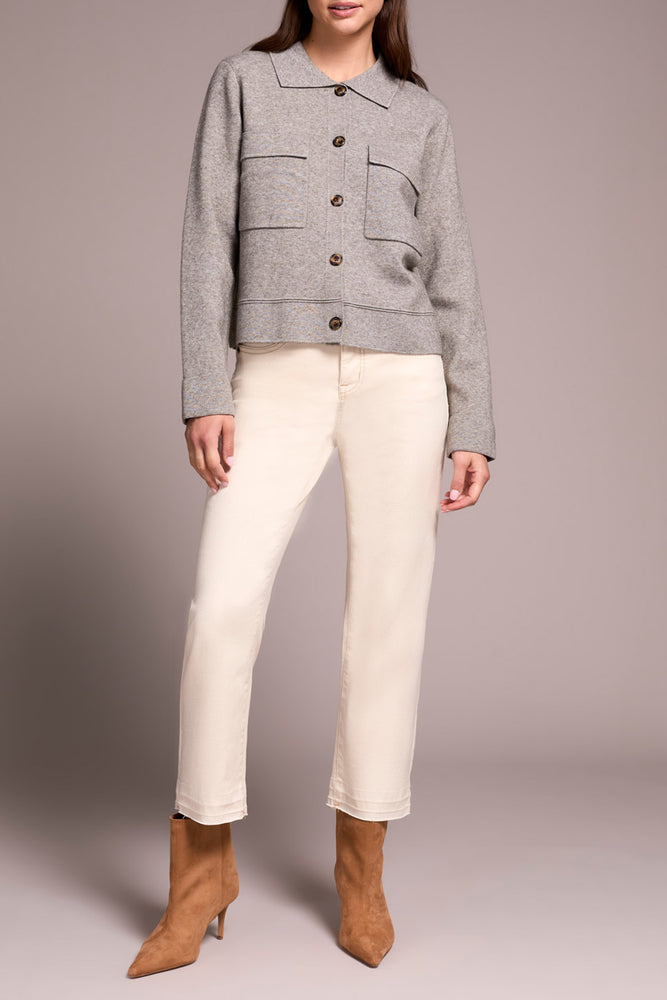 Tribal Fall 2025-1930O-8030-Double Knit Collared Sweater Cardigan-Grey Mix - The Coach Pyramids