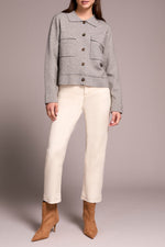 Tribal Fall 2025-1930O-8030-Double Knit Collared Sweater Cardigan-Grey Mix - The Coach Pyramids