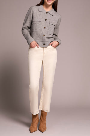 Tribal Fall 2025-1930O-8030-Double Knit Collared Sweater Cardigan-Grey Mix - The Coach Pyramids