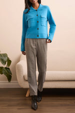 Tribal Fall 2025-1930O-8030-Double Knit Collared Sweater Cardigan-Celestial - The Coach Pyramids