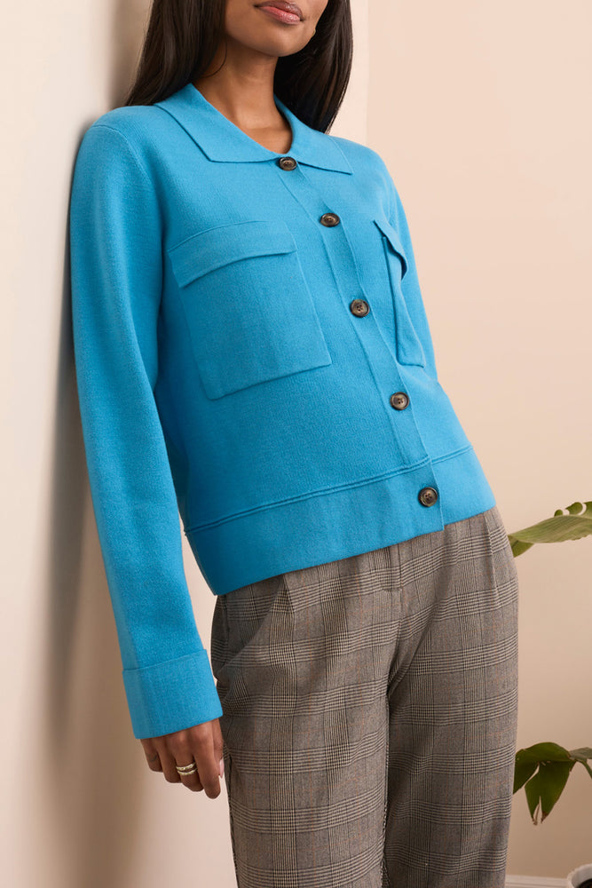 Tribal Fall 2025-1930O-8030-Double Knit Collared Sweater Cardigan-Celestial - The Coach Pyramids