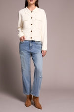 Tribal Fall 2025-1930O-8030-Double Knit Collared Sweater Cardigan-Moonstone