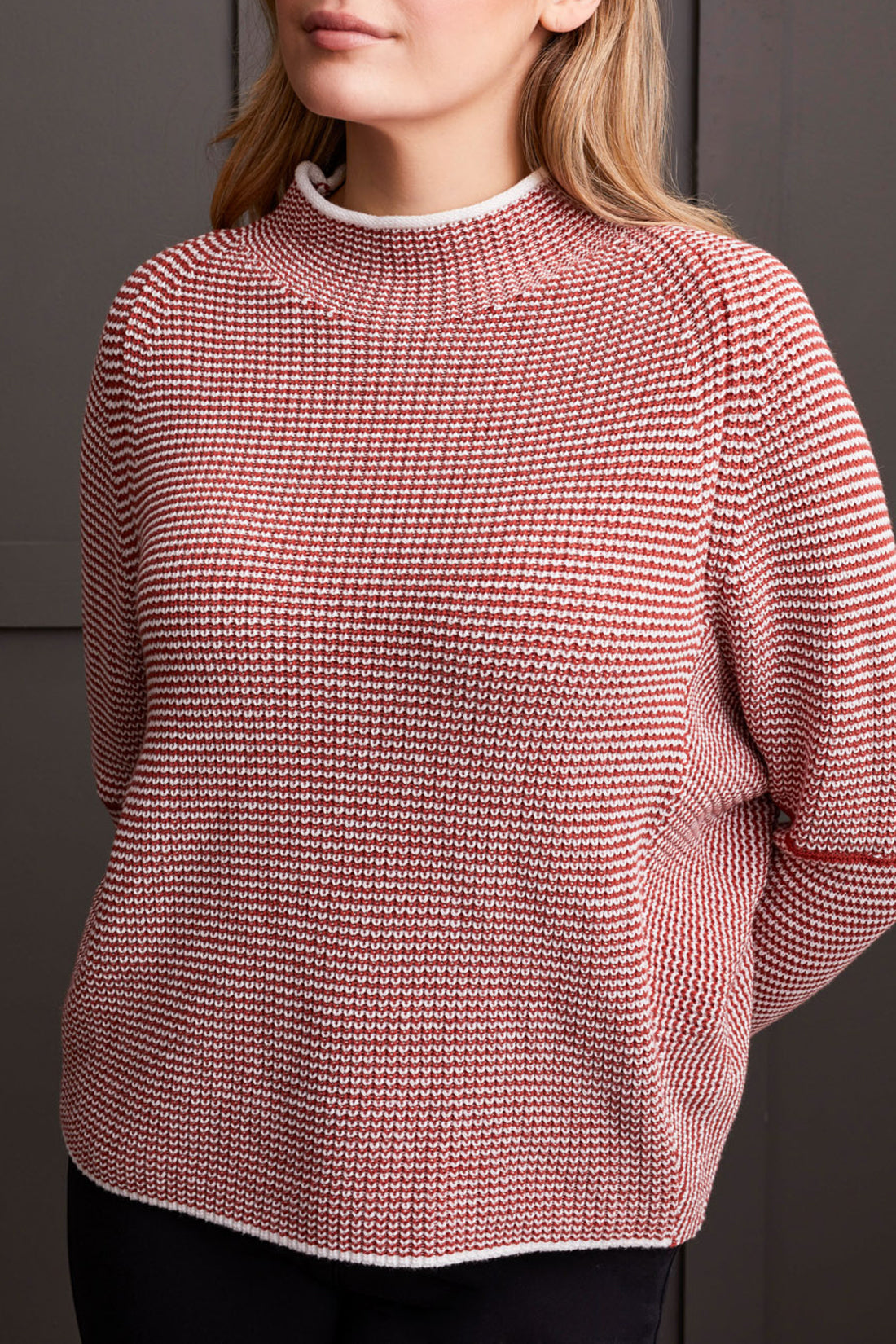 Tribal Fall 2024-1931O/0101-Funnel Neck Sweater-Mahogany - The Coach Pyramids