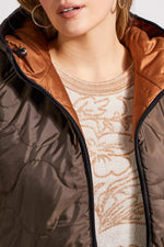 Tribal Fall 2024-1943O/0933-Reversible Hooded Puffer Vest-Walnut