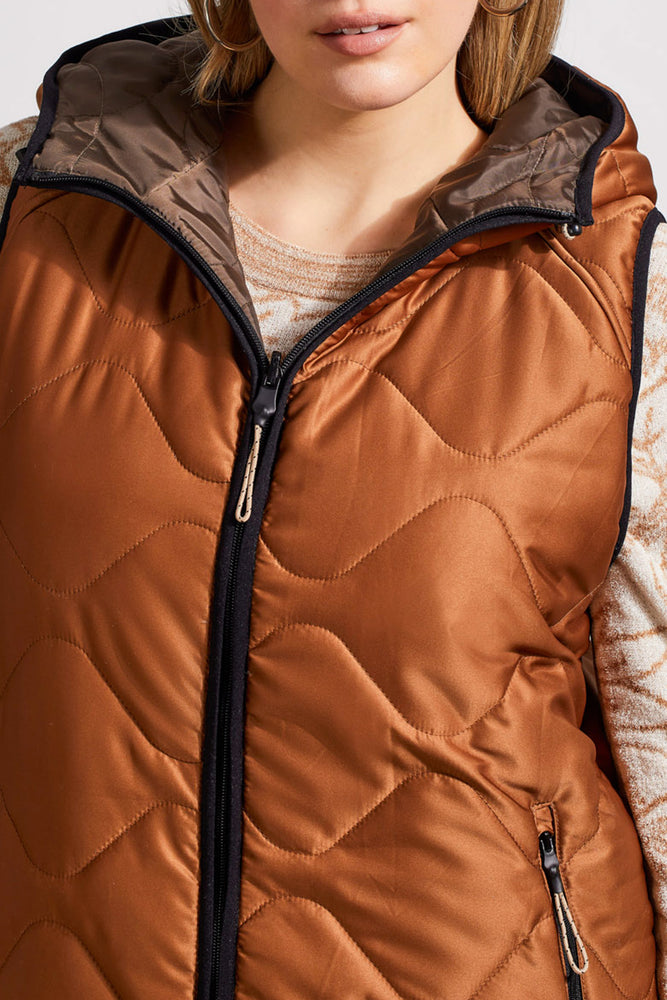 Tribal Fall 2024-1943O/0933-Reversible Hooded Puffer Vest-Walnut