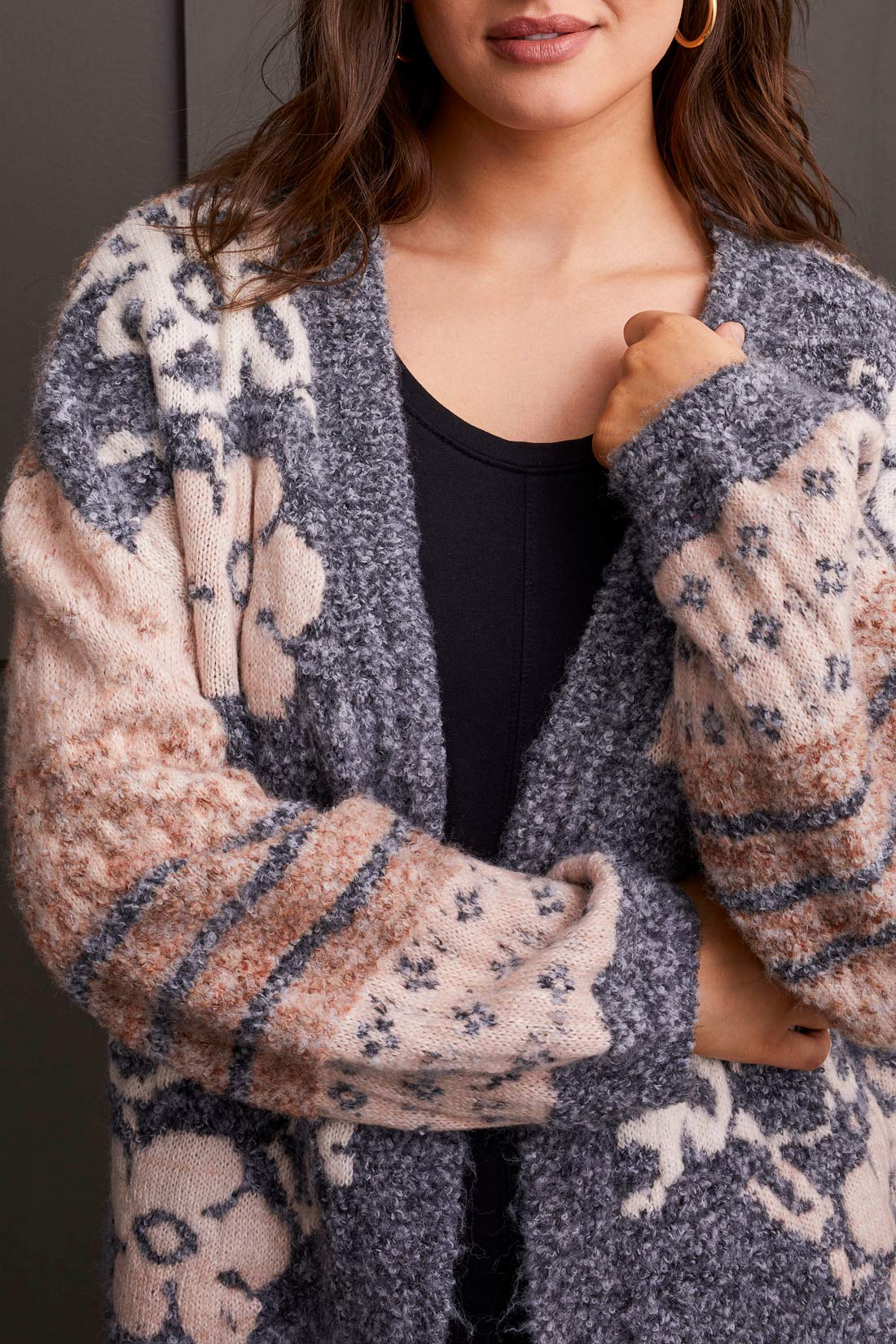 Tribal Fall 2024-1975O/0266-Jacquard Sweater Cardigan-Grey Mix - The Coach Pyramids