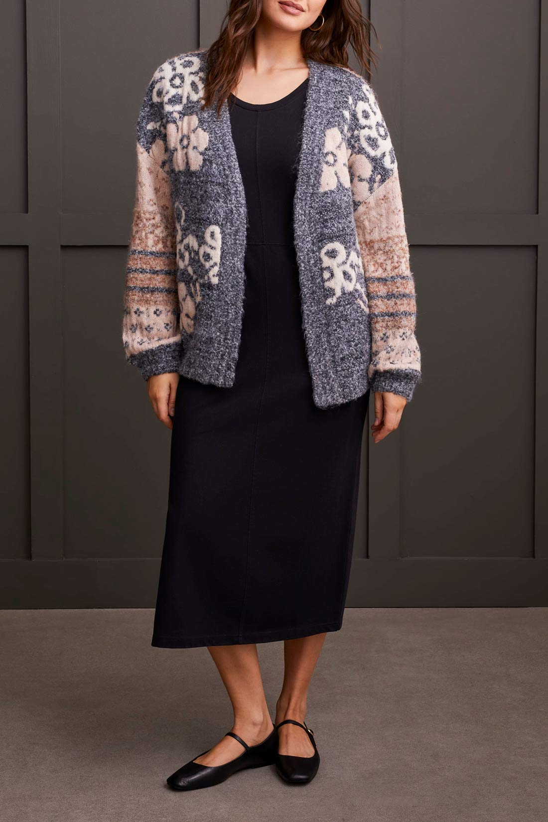 Tribal Fall 2024-1975O/0266-Jacquard Sweater Cardigan-Grey Mix - The Coach Pyramids