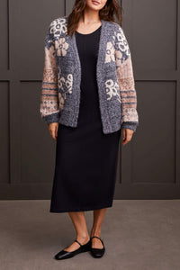 Tribal Fall 2024-1975O/0266-Jacquard Sweater Cardigan-Grey Mix - The Coach Pyramids