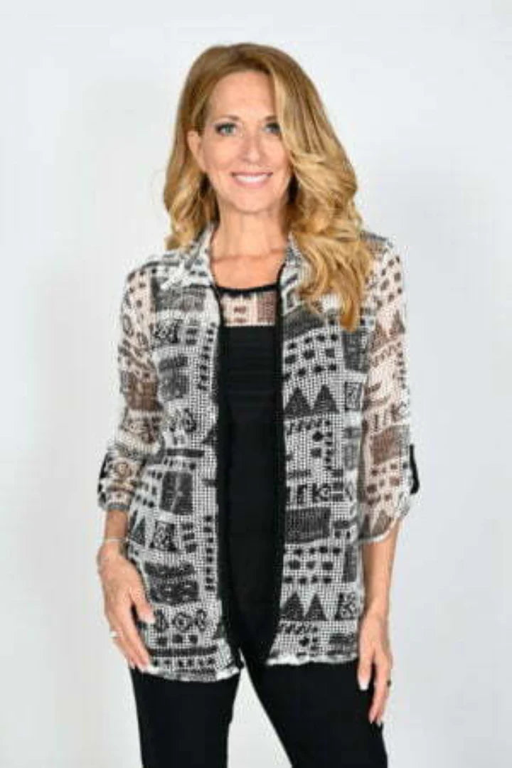 Frank Lyman-236060-Knit Top-Off White/Black - The Coach Pyramids