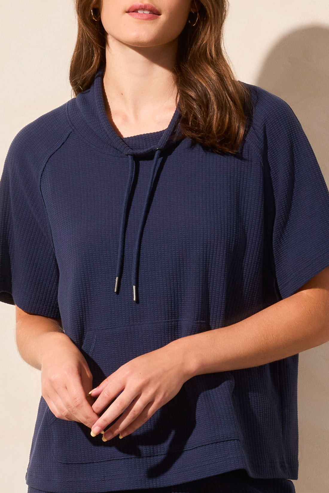 Tribal Spring/Summer 2025-2045O-8113-S/S Funnel Neck Top W/Draw Cord-Jet Blue - The Coach Pyramids