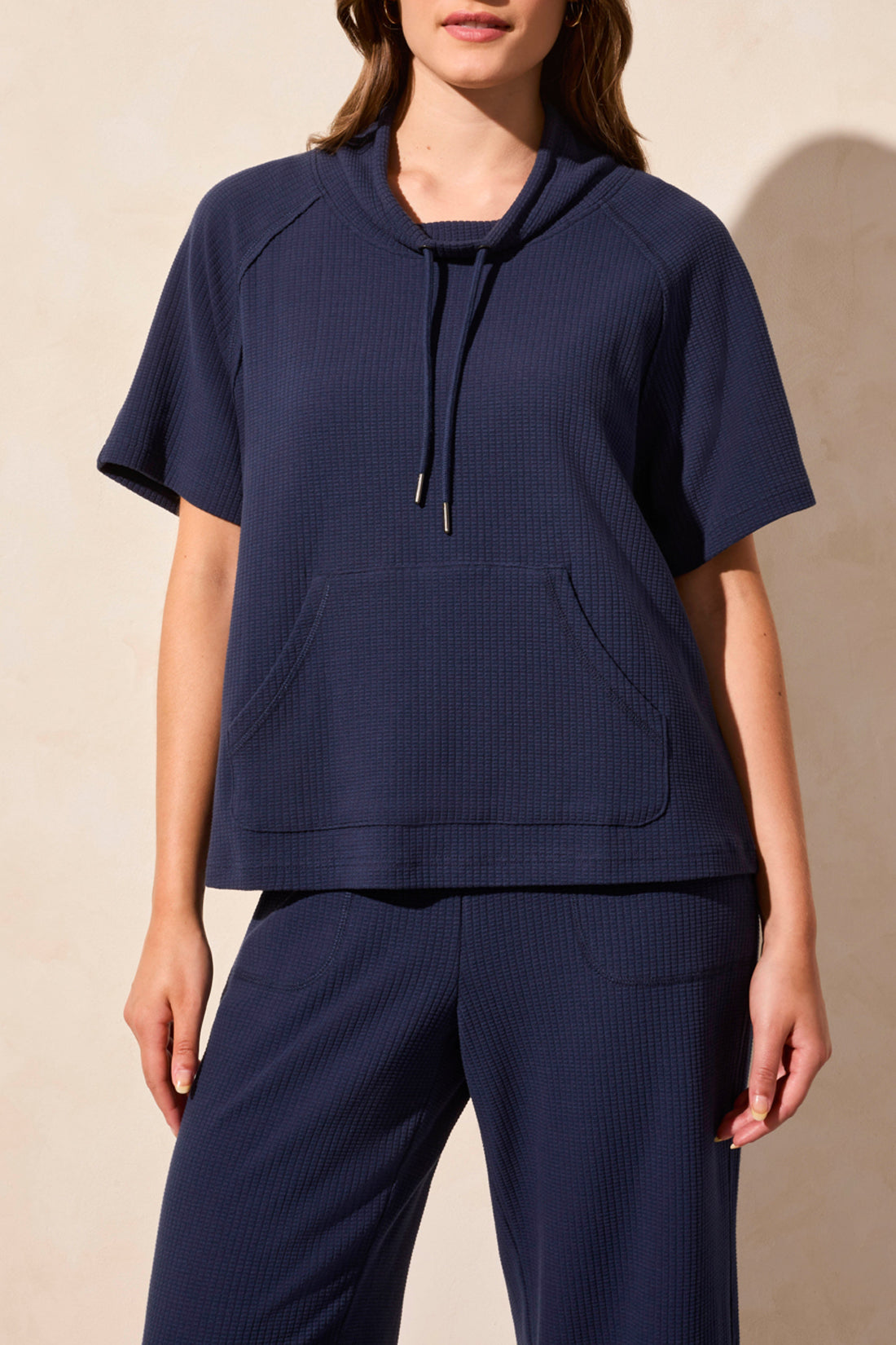 Tribal Spring/Summer 2025-2045O-8113-S/S Funnel Neck Top W/Draw Cord-Jet Blue - The Coach Pyramids