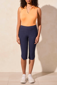 Tribal Spring/Summer 2025-2057O-7165-Pull On Capri W/Zip Pockets-Jet Blue - The Coach Pyramids